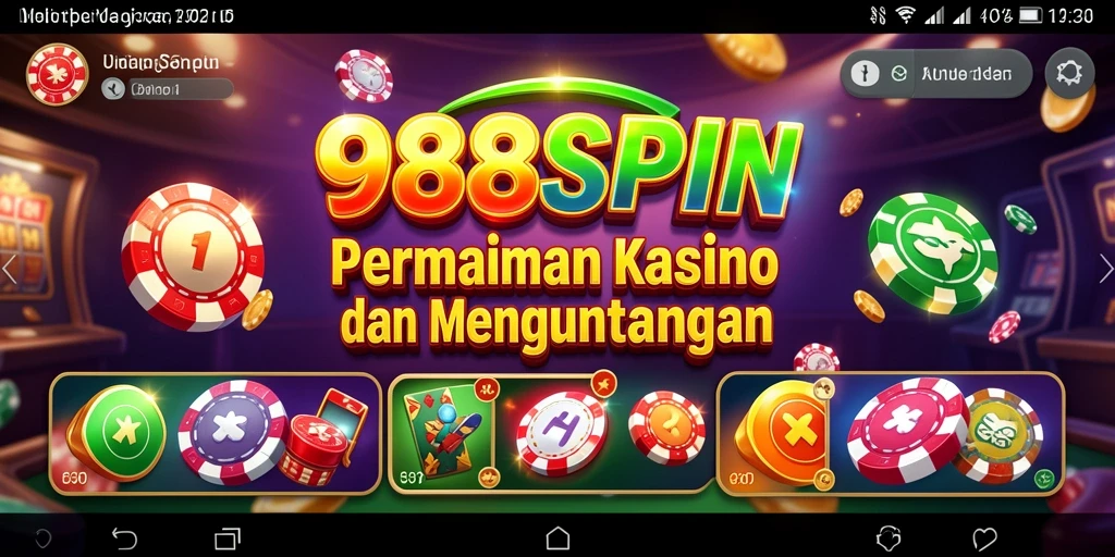 Screenshot gameplay 988SPIN menampilkan slot berwarna-warni dan antarmuka menarik.
