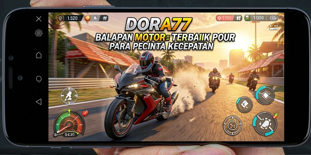 Gameplay DORA77 menampilkan balapan motor yang cepat dan mendebarkan.