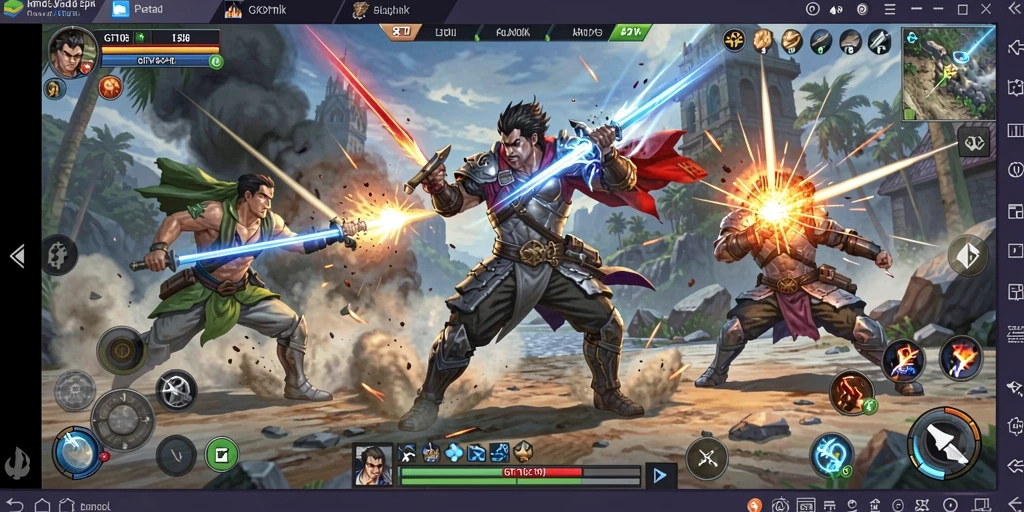 Screenshot GT108 menampilkan pertarungan menegangkan dengan karakter unik dan arena dinamis.
