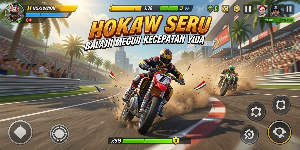 Tangkapan layar menampilkan action balapan mendebarkan di HOKIWON.