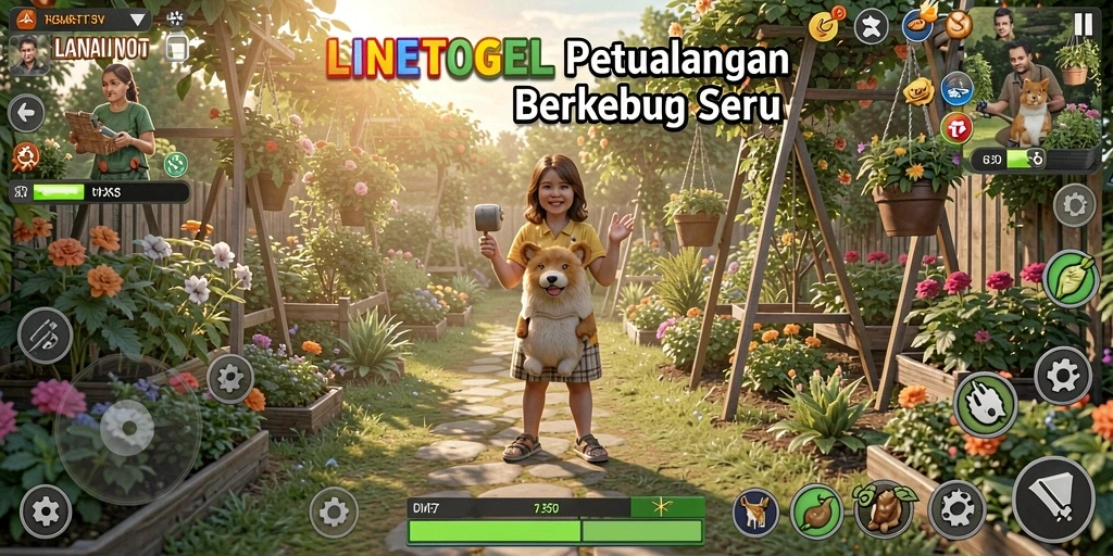 Tampilan gameplay seru di LINETOGEL dengan aktivitas berkebun yang menyenangkan.