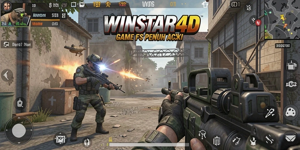 Tangkapan layar gameplay WINSTAR4D dengan aksi tembak-menembak yang mendebarkan.